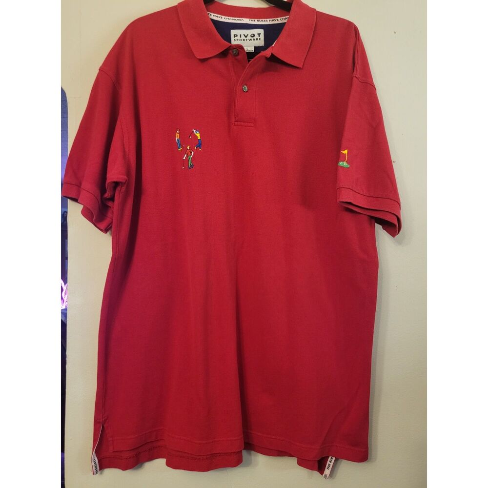 Pivot Sport Ware Red 100% Fine Cotton Short Sleeve Golf Polo Men Size Large‎